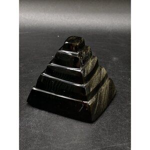 Black Obsidian Sakkara Pyramid Iridescent Hand Carved 2 1/4” READ